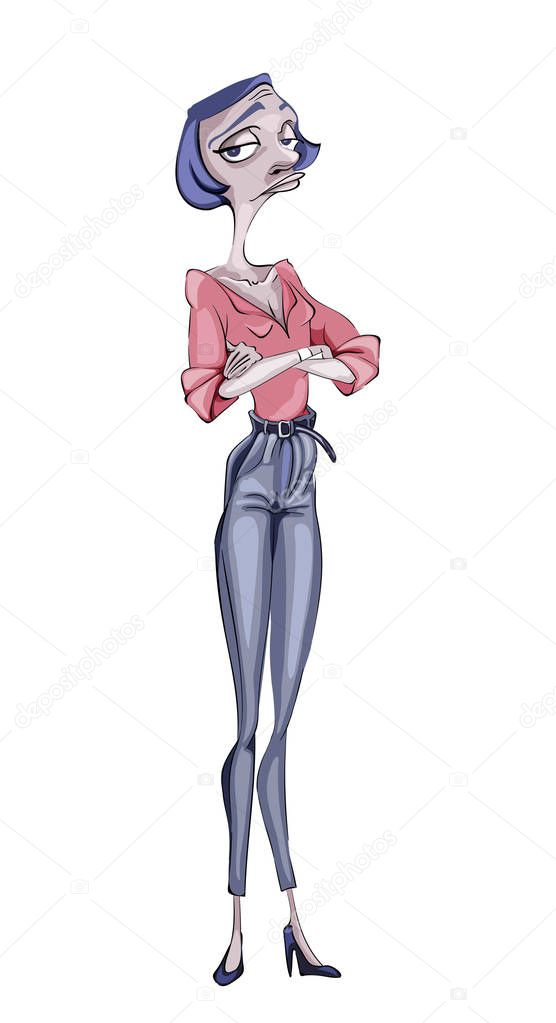 Old lady supercilious look Vector. Cartoon character. Dressed fashions