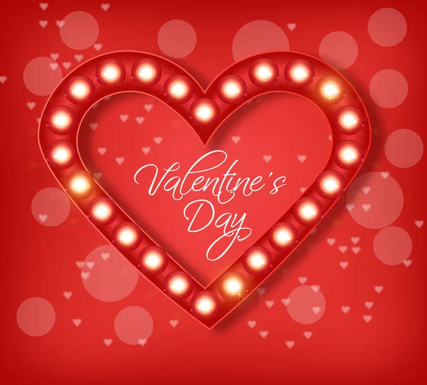 Işıklarda Aşk kalp Vektör gerçekçi. Özel Sevgililer günü kartı. Kırmızı romantik arka plan çizimleri — Stok Vektör