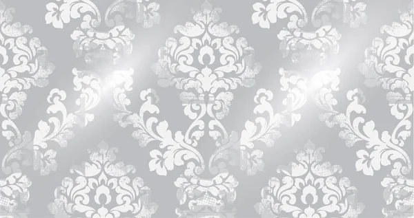 Rococo texture motif vectoriel. Décoration ornement floral vieil effet. Design rétro gravé victorien. Décor vintage en tissu. Couleurs gris — Image vectorielle