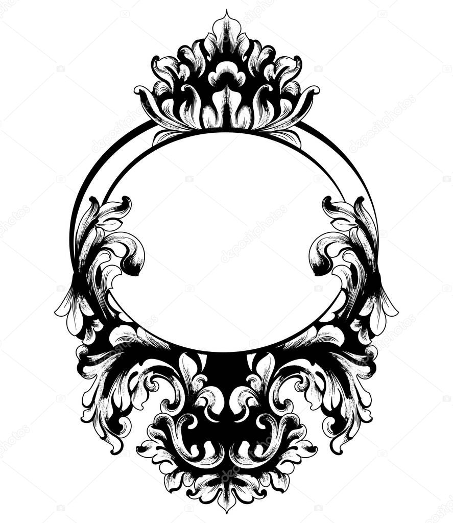 Vintage Baroque Mirror frame.Vector. French Luxury rich intricate ornaments. Victorian Royal Style decors