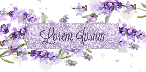 Lavendel kaart aquarel Vector. Bloemen boeket achtergrond. Lente delicate banner. Uitnodiging bruiloft, Vrouwendag, verjaardag-sjablonen — Stockvector