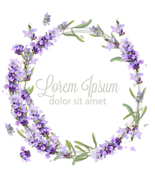 Lavanda coroa cartão aquarela Vector. Flores fundo buquê. Banner delicado primavera. Convite de casamento, Dia das mulheres, modelos de aniversário — Vetor de Stock