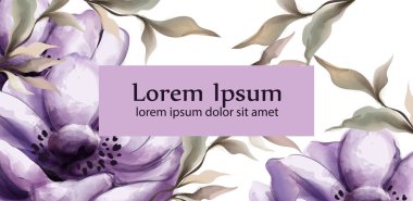 Mor çiçekler suluboya vektör arka plan. Bahar moda boyalı dekorlar