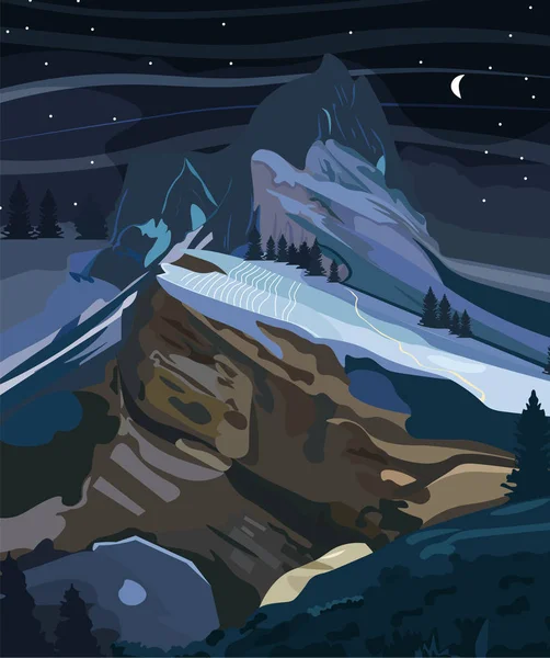 Berge Hintergrund bei Nacht Vektor. Natur-dunkle Plakate — Stockvektor