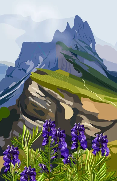 Lavendel och bergen hills vektorillustration. Natur bakgrunder — Stock vektor