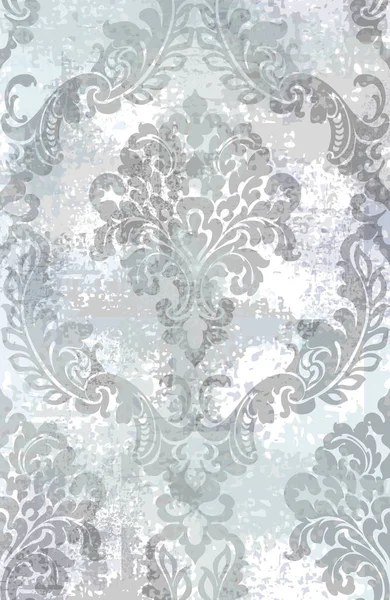 ロココ調のテクスチャ パターン ベクトル 花飾り装飾古い効果 ビクトリア朝には レトロなデザインが刻まれています ヴィンテージ生地の装飾です グレー色 — ストックベクタ