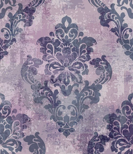 Rococo texture motif vectoriel. Décoration ornement floral vieil effet. Design rétro gravé victorien. Décors vintage en tissu. Couleurs violettes — Image vectorielle