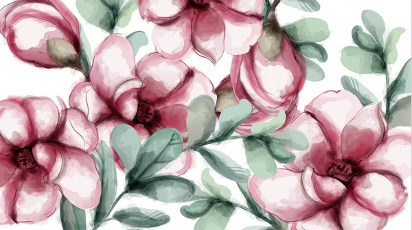 Tropických květin pozadí vektor akvarel. Jemné letní karta šablony — Stockový vektor
