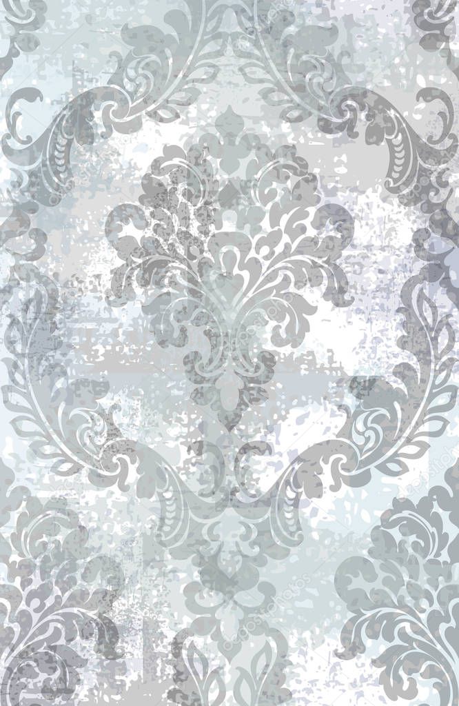 Rococo texture pattern Vector. Floral ornament decoration old effect. Victorian engraved retro design. Vintage fabric decor. Gray color