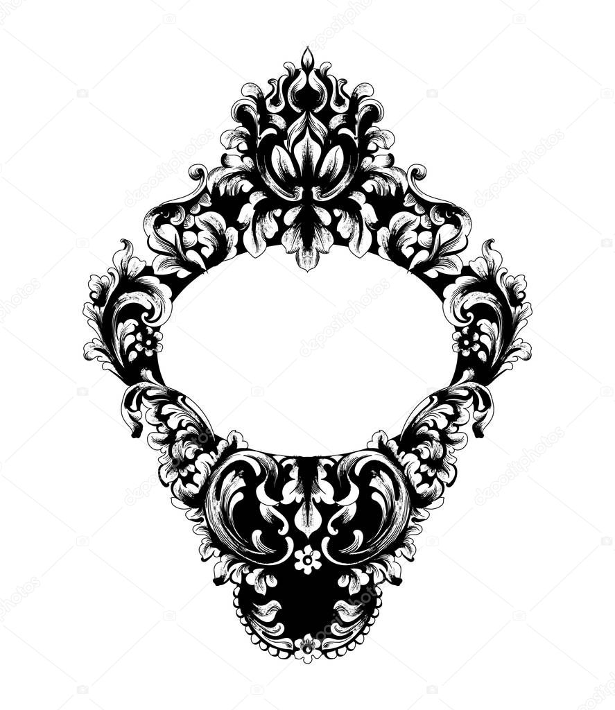 Imperial Baroque Mirror frame Vector. French Luxury rich intricate ornaments. Victorian Royal Style decors