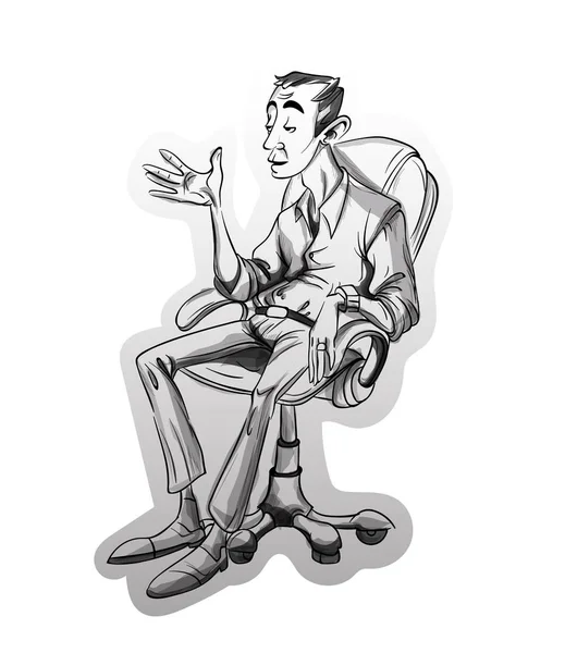 Bir sandalye vektör kroki üzerinde oturan adam. Film şeridi çizgi film karakteri çizimler — Stok Vektör