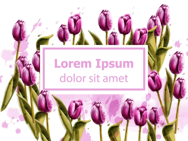 ピンクのチューリップは春カード ベクトル水彩画です。美しいバナー ポスターや招待状 — ストックベクタ