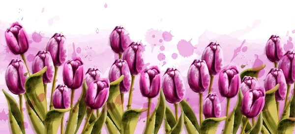 Rosa Tulpen Frühling Hintergrund Vektor Aquarell. schöne Banner Poster oder Einladungen — Stockvektor
