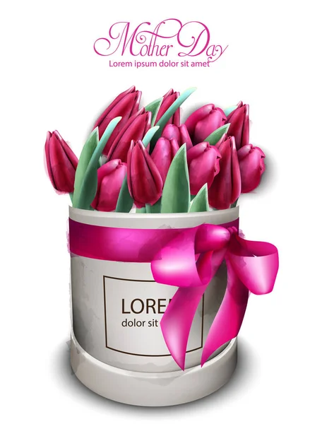 Flor de tulipa rosa bouquet Vector aquarela. Cartão do dia da mãe. Lindos desenhos florais primavera — Vetor de Stock