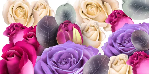 紫色のバラの花束ベクトル水彩画。母の日の背景。美しい春の花のデザイン — ストックベクタ