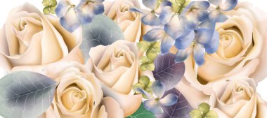 Krem Gül buket vektör suluboya. Anneler günü arka plan. Güzel bahar çiçek desenleri