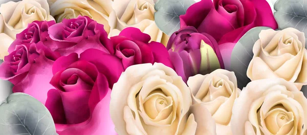 Buquê de rosas Vector aquarela. Fundo do dia da mãe. Lindos desenhos florais primavera —  Vetores de Stock