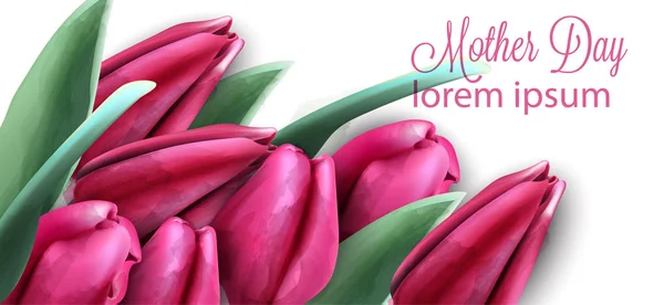 Flor de tulipa rosa banner Vector aquarela. Cartão do dia da mãe. Lindos desenhos florais primavera — Vetor de Stock