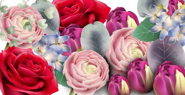 Rózsa csokor vektor akvarell. Finom szezonális háttér. Szép tavaszi Virágos formatervezési — Stock Vector