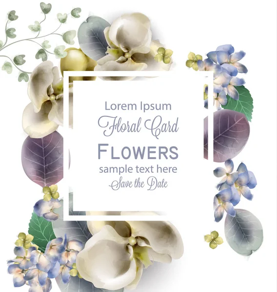 Vintage flores marco Vector acuarela. Delicado fondo estacional. Hermosos diseños florales primavera — Vector de stock