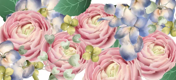 섬세 한 장미 꽃다발 벡터 수채화 낭만적인 계절 배경입니다. 아름 다운 봄 꽃 디자인입니다. 어머니의 날 인사말 — 스톡 벡터