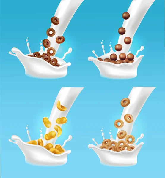 Milk and cereals splash Vector realistic. 3d detailed effects illustrations — Stock Vector