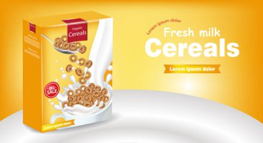 Çavdar Mısır gevreği tahıllar kadar gerçekçi sahte vektör. Ürün yerleştirme etiket tasarımı. 3D ayrıntılı çizimler