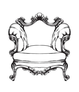 Barok koltuk vektör. Kraliyet tarzı decotations. Victoria süsler kazınmış. İmparatorluk mobilya dekor resimler sanat hattı