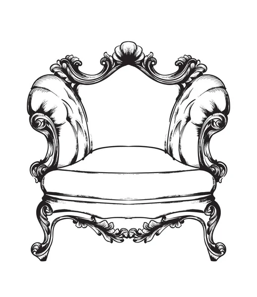 Barok koltuk vektör. Kraliyet tarzı decotations. Victoria süsler kazınmış. İmparatorluk mobilya dekor resimler sanat hattı — Stok Vektör