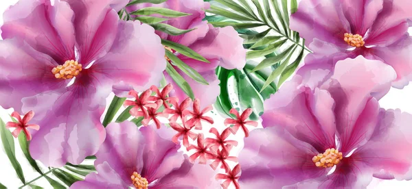 Τροπικά λουλούδια διάνυσμα ακουαρέλα. Όμορφα εξωτικά της φόντο ντεκόρ — Διανυσματικό Αρχείο