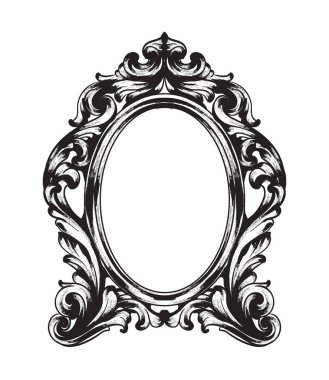 Barok ayna çerçevesi. Fransız lüks zengin karmaşık süs vektör. Royal Victoria tarzı dekorlar