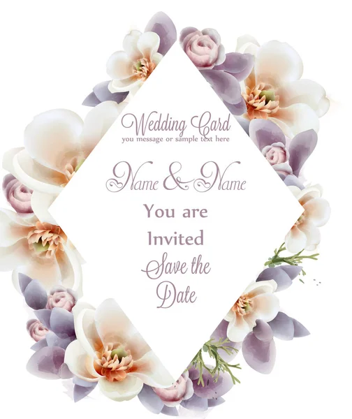 Jarní květiny svatební pozvání akvarel vektoru. Romantický květinový pozdrav card dekorace. Ženy, Valentines den, obchodní a jiné události — Stockový vektor