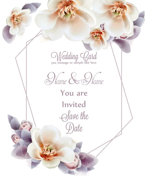 Primavera flores boda invitación acuarela Vector. Romántica decoración de tarjetas de felicitación floral. Día de la Mujer, Día de San Valentín, ventas y otros eventos — Vector de stock