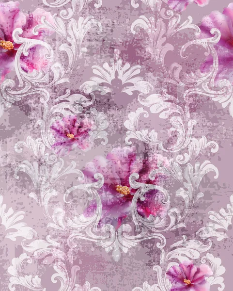 Barokke structuurpatroon met rozen Vector. Floral ornament versiering. Victoriaanse gegraveerd retro ontwerp. Vintage stof decoren. Luxe stoffen — Stockvector