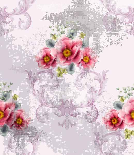 봄 꽃 벡터 바로크 텍스처 패턴입니다. 꽃 장식 장식입니다. 빅토리아는 복고풍 디자인을 새겨. 빈티지 패브릭 장식입니다. 고급 원단 — 스톡 벡터
