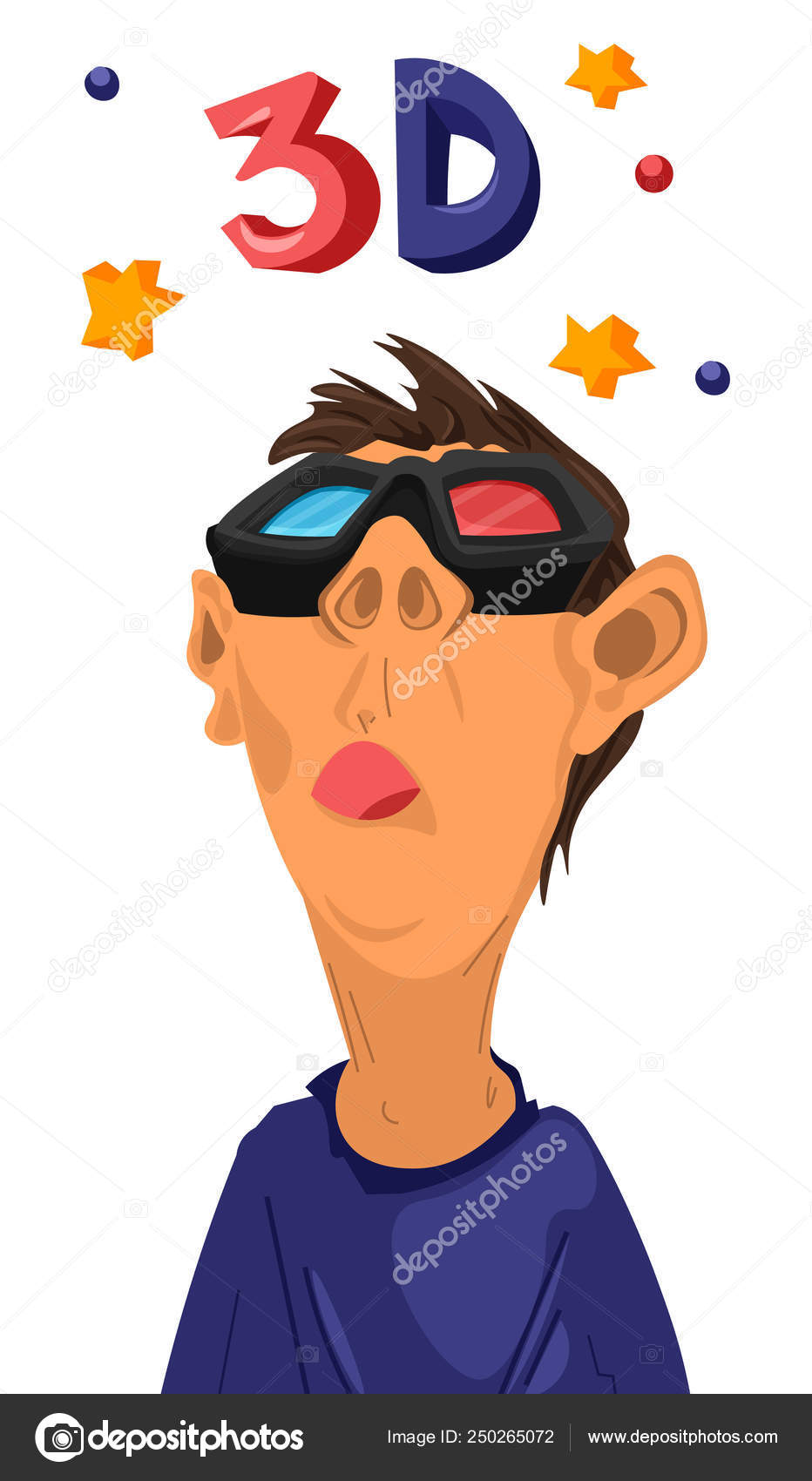Мальчик Смотрит 3D-Фильмы С Очками Vector. Персонажи Мультфильмов.