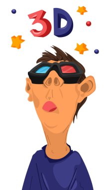 Vektör gözlüklü 3D yıldız film izlerken çocuk. çizgi film karakterleri
