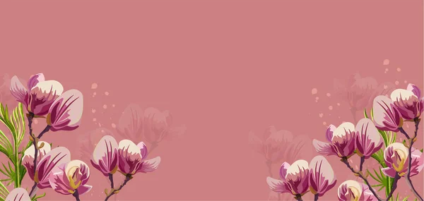 Magnolia flowers Vector on pink background. Beautiful card templates — Stock Vector