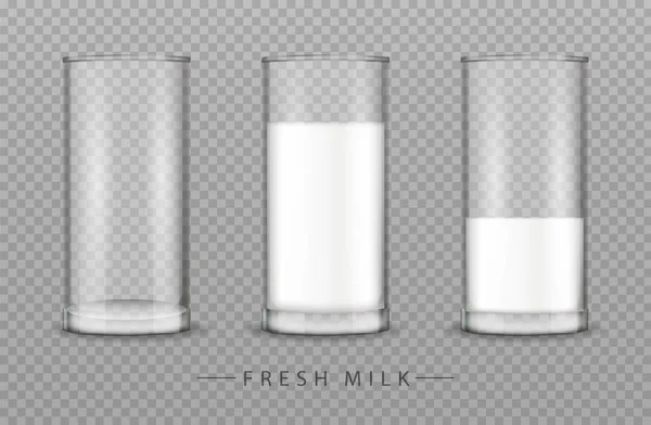 Vaso de leche Vector realista aislado sobre fondos transparentes — Vector de stock