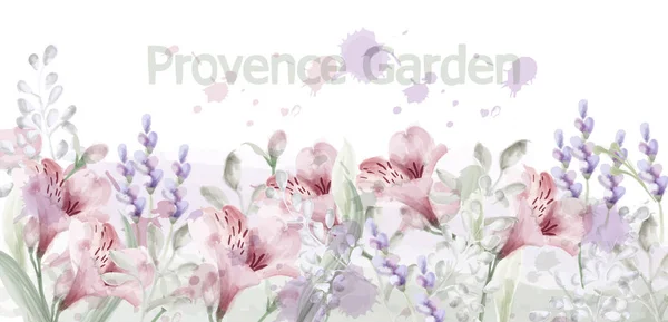 Прованс квіти сад Векторний акварель. Лаванда ніжні пастельні кольори — стоковий вектор