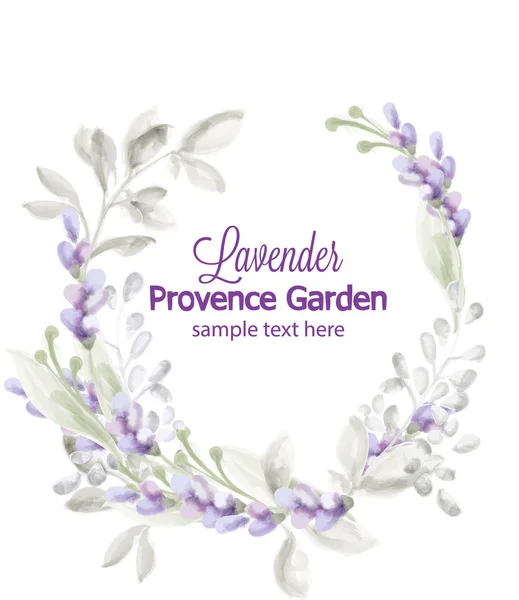 Lavendel krans kort vektor akvarell. Provence blommor delikat bröllop, ceremoni, affischer — Stock vektor