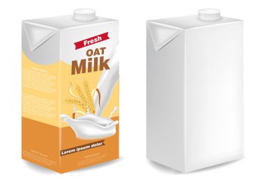 Yulaf süt paketleri izole Vektör gerçekçi. Ürün yerleştirme alay. Etiket tasarım şablonları