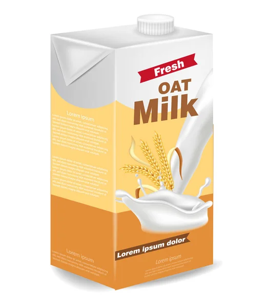 Oat milk package isolated on white Vector realistic. Product placement mock up. Label design templates — Stock Vector