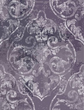 Rokoko doku deseni Vektör. Çiçek süsleme dekorasyonu. Viktorya dönemi oyulmuş retro tasarım. Vintage grunge kumaş dekorlar. Lüks kumaşlar