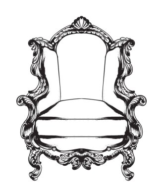 Barok koltuk vektör. Kraliyet tarzı decotations. Victoria süsler kazınmış. İmparatorluk mobilya dekor resimler sanat hattı
