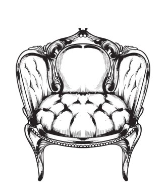 Barok koltuk vektör. Kraliyet tarzı decotations. Victoria süsler kazınmış. İmparatorluk mobilya dekor resimler sanat hattı