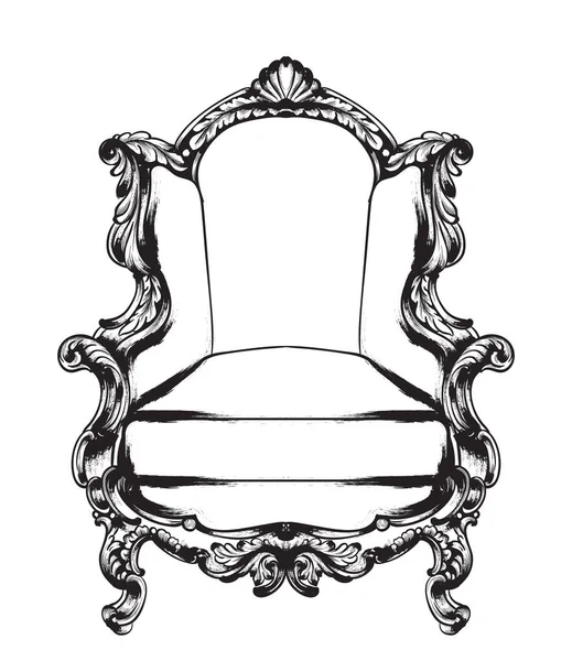 Baroque armchair Vector. Royal style decotations. Victorian ornaments engraved. Imperial furniture decor illustrations line arts — Stock Vector