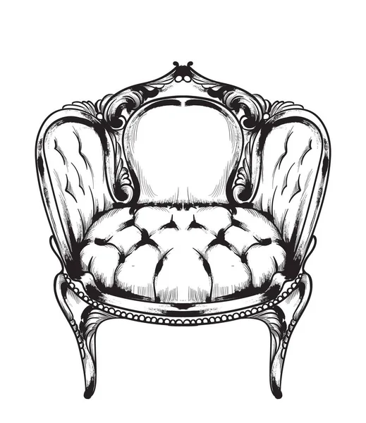 Baroque armchair Vector. Royal style decotations. Victorian ornaments engraved. Imperial furniture decor illustrations line arts — Stock Vector