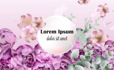 Şakayık çiçekler kartı Vektör suluboya. renkli mevsimlik dekor arka planlar