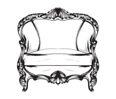 Barok koltuk vektör. Kraliyet tarzı decotations. Victoria süsler kazınmış. İmparatorluk mobilya dekor resimler sanat hattı